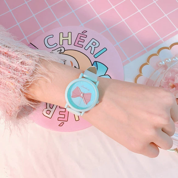 Wholesale Alloy Case Imitation Leather Strap Stainless Steel Buckle Round Dial Cartoon Style Heart Shaped Female Watch