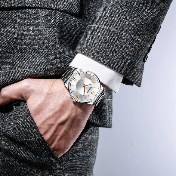 Wholesale Alloy Case Stainless Steel Band Round Dial Waterproof Quartz Men's Business Fashion Watch