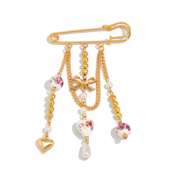 Wholesale Alloy Ceramic Bow Heart Pendant Brooch Highend Electroplating Design For Women