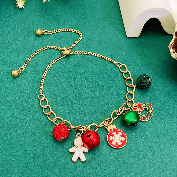 Wholesale Alloy Christmas Chain Bracelet With Oil Dripping Christmas Tree Elk Bell Diamond Snowflake Cartoon Character And Geometric Patterns Electroplated For Women
