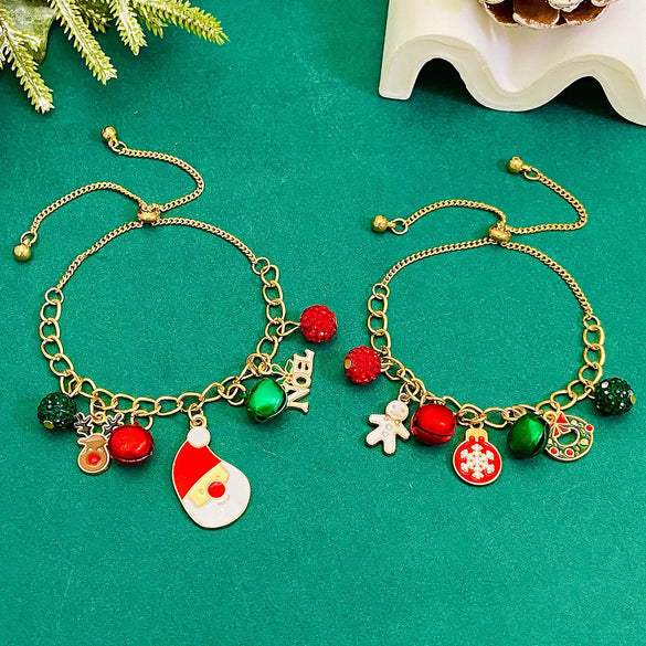 Wholesale Alloy Christmas Chain Bracelet With Oil Dripping Christmas Tree Elk Bell Diamond Snowflake Cartoon Character And Geometric Patterns Electroplated For Women