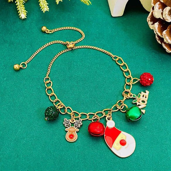 Wholesale Alloy Christmas Chain Bracelet With Oil Dripping Christmas Tree Elk Bell Diamond Snowflake Cartoon Character And Geometric Patterns Electroplated For Women