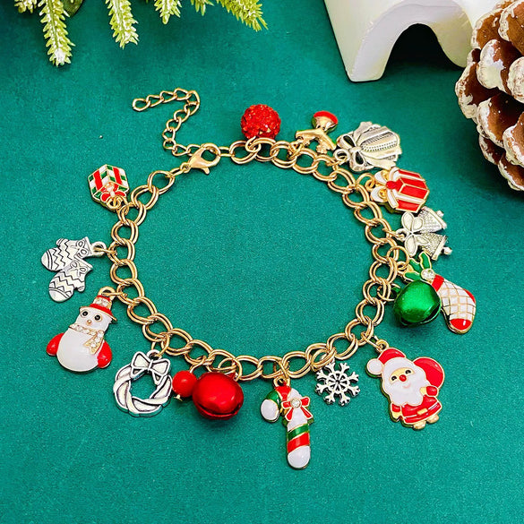 Wholesale Alloy Christmas Chain Bracelet With Oil Dripping Christmas Tree Elk Bell Diamond Snowflake Cartoon Character And Geometric Patterns Electroplated For Women