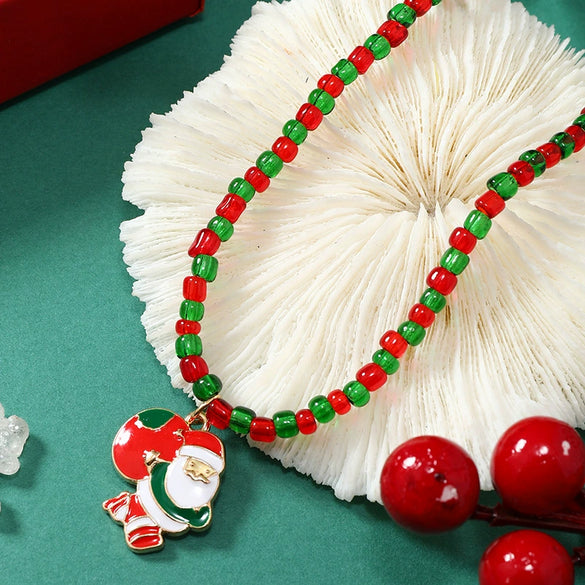 Wholesale Alloy Christmas Necklace With Round Beads And Geometric Pendant For Women Sweet And Cool Style