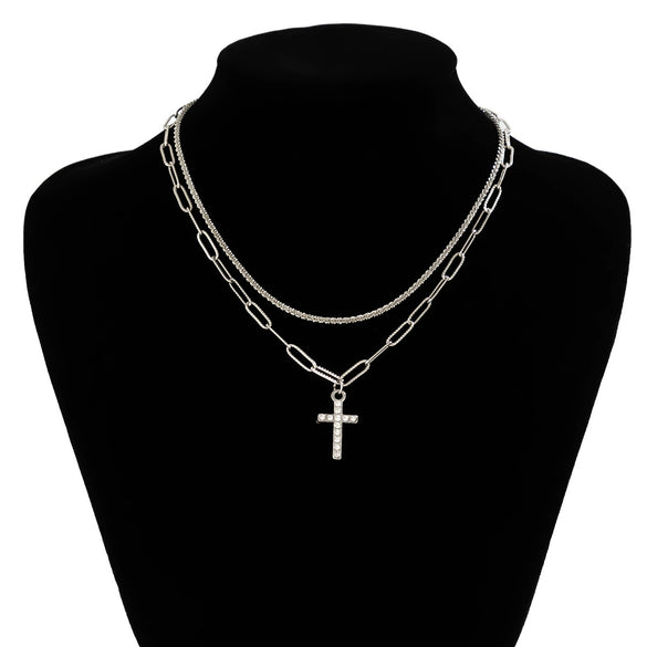 Wholesale Alloy Clavicle Necklace For Women With Geometric Pattern And Diamond Inlay Cross Chain Style