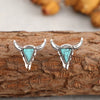 Wholesale Alloy Cow Head Turquoise Earrings With Bohemia Style And Animal Pattern Electroplated