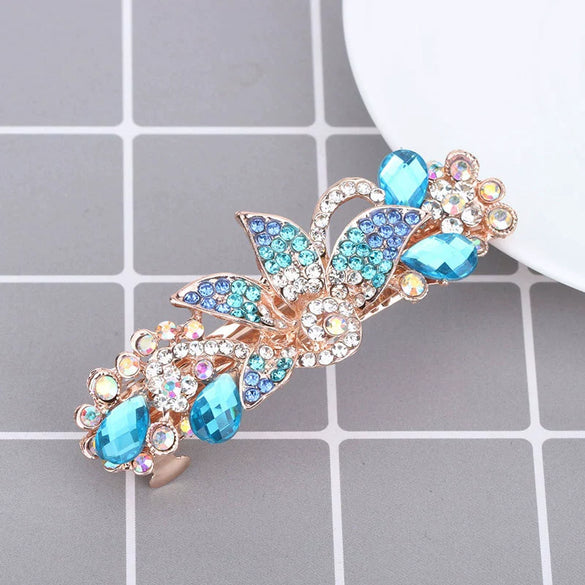 Wholesale Alloy Crystal Flower Hair Clip For Women Simple Electroplated Ponytail Clip Highend Elegant Headwear