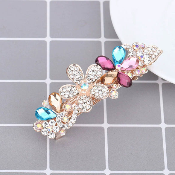 Wholesale Alloy Crystal Flower Hair Clip For Women Simple Electroplated Ponytail Clip Highend Elegant Headwear