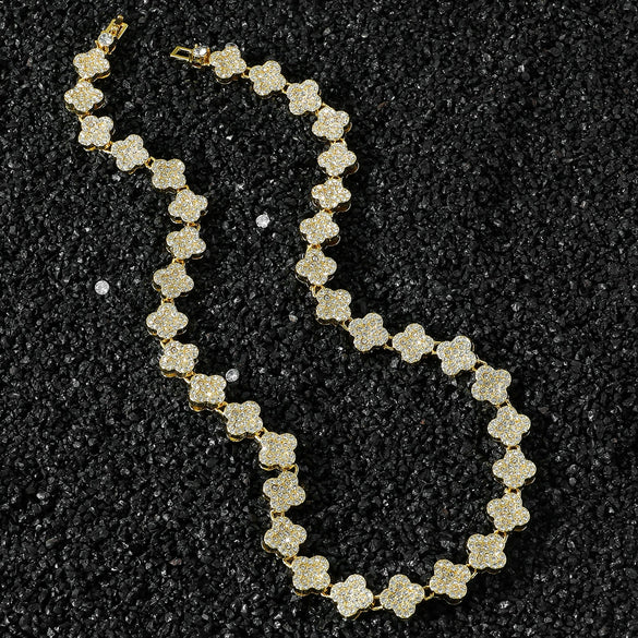 Wholesale Alloy Cuban Chain Hip Hop Style Geometric Full Diamond Stitching Necklace