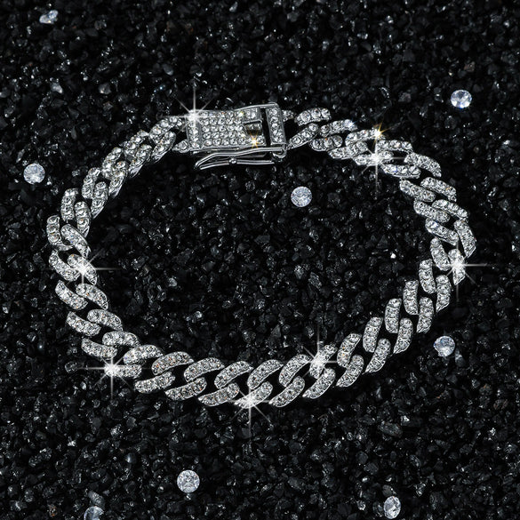 Wholesale Alloy Cuban Chain Men's Hiphop Style Geometric Diamond Stitching Necklace