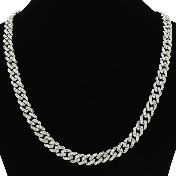 Wholesale Alloy Cuban Chain Necklace Hiphop Style Geometric Pattern Full Diamond Colored For Men
