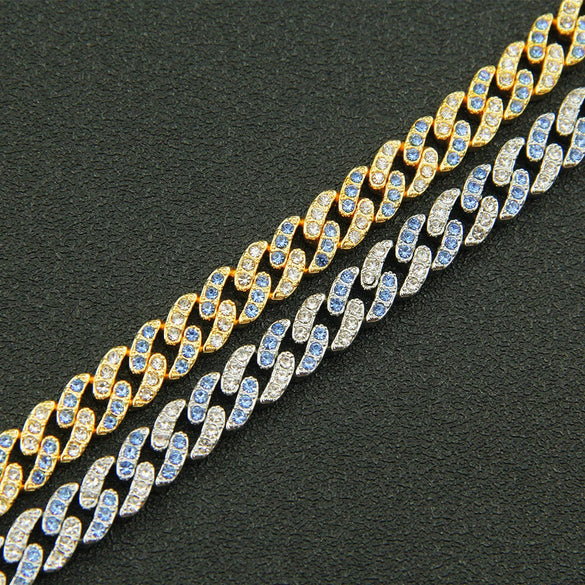 Wholesale Alloy Cuban Chain Necklace Hiphop Style Geometric Pattern Full Diamond Colored For Men