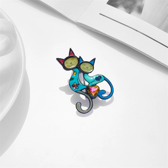 Wholesale Alloy Cute Cartoon Painted Oil Enamel Animal Cat Brooch With Dripping Oil Process For Women