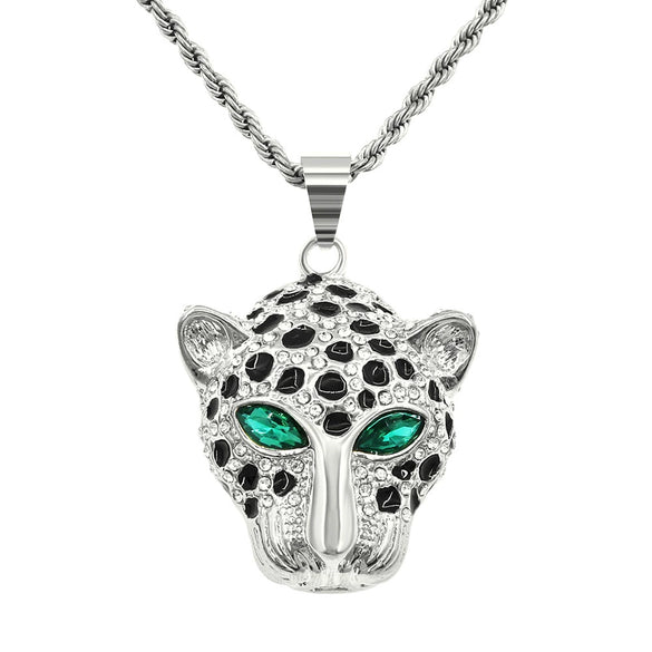 Wholesale Alloy Diamondencrusted Leopard Head Pendant Necklace Hiphop Style Jewelry