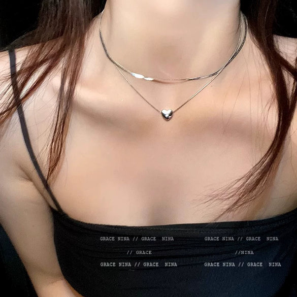 Wholesale Alloy Double Layer Heart Shape Clavicle Chain Necklace For Women Electroplated Cold Style Light Luxury Niche Design