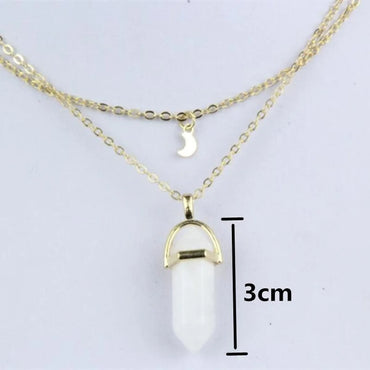 Wholesale Alloy Double Moon Hexagon Column Crystal Pendant Necklace Fashion Simple Clavicle Chain