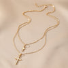 Wholesale Alloy Doublelayer Choker Ochain Women's Personality Geometric Cross Pendant Necklace With Electroplating