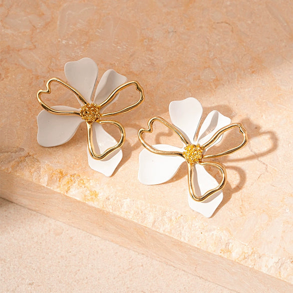 Wholesale Alloy Doublelayer Flower Petal Electroplated Women's Earrings Simple Style