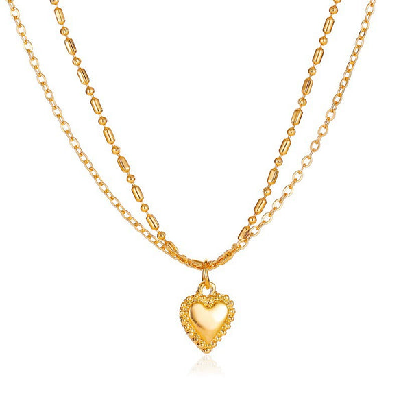 Wholesale Alloy Doublelayer Heart Clavicle Chain With Peach Heart Pendant Necklace For Women