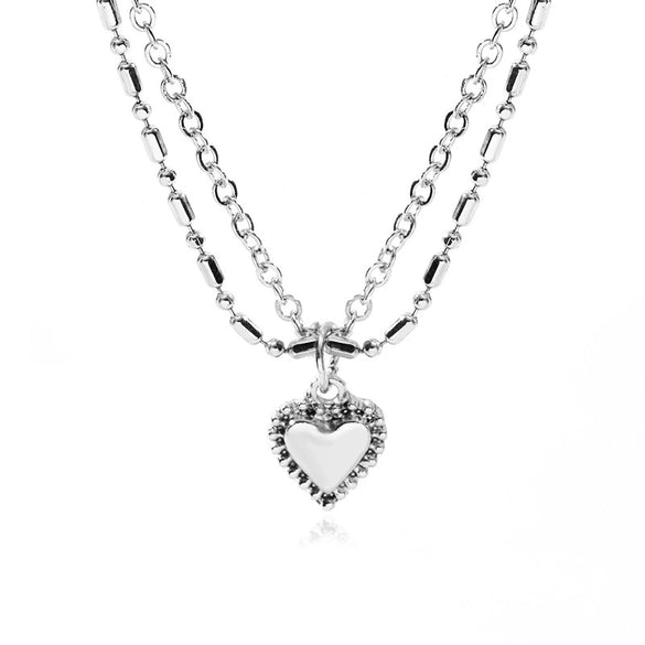 Wholesale Alloy Doublelayer Heart Clavicle Chain With Peach Heart Pendant Necklace For Women