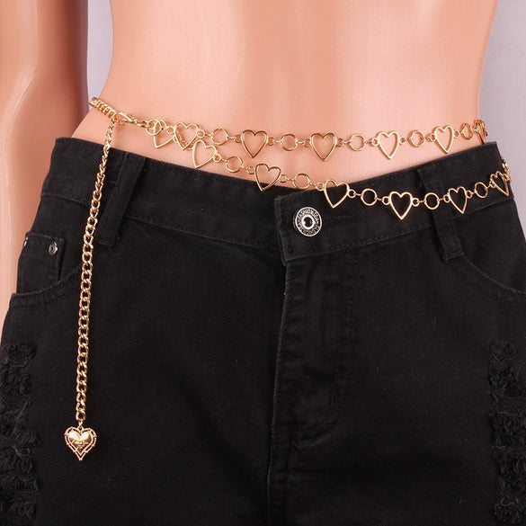 Wholesale Alloy Doublelayer Hollow Peach Heart Waist Chain Jewelry For Female As Dress Decorative Belt