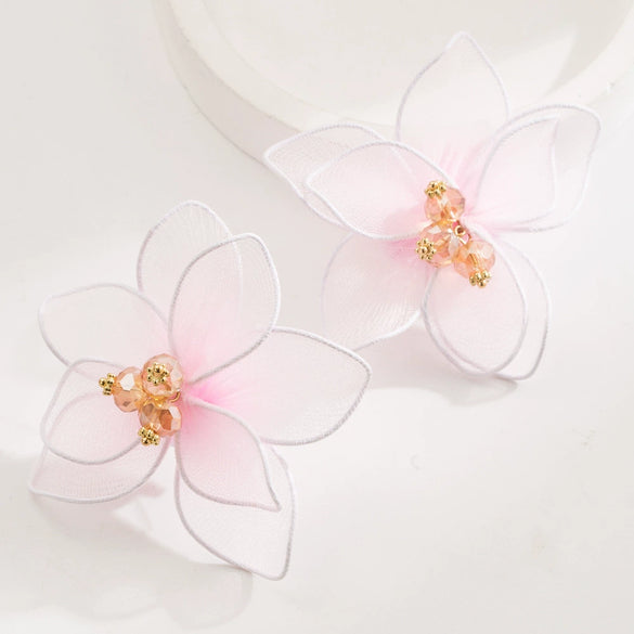Wholesale Alloy Doublelayer Textile Fabric Microinlay Threedimensional Flower Earrings For Women