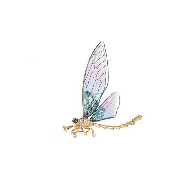 Wholesale Alloy Dragonfly Brooch With Flower Pattern Natural Style Electroplated Women's Jewelry