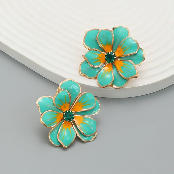 Wholesale Alloy Dripping Oil Flower Earrings For Women