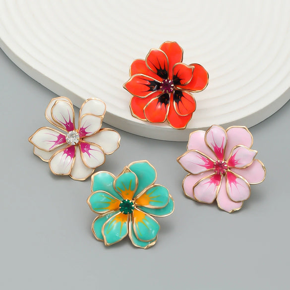 Wholesale Alloy Dripping Oil Flower Earrings For Women