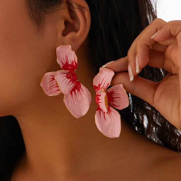 Wholesale Alloy Dripping Oil Flower Pattern Exaggerated Women's Earrings Sweet Style