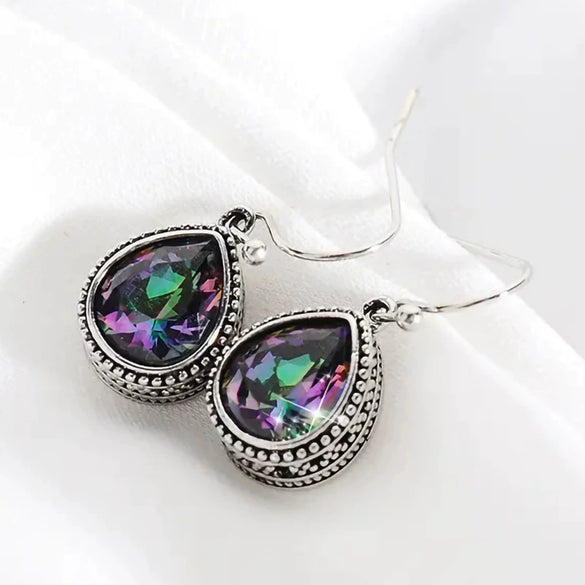 Wholesale Alloy Drop Shape Exotic Natural Style Women's Colorful Inlay Glass Earrings Jewelry