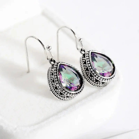 Wholesale Alloy Drop Shape Exotic Natural Style Women's Colorful Inlay Glass Earrings Jewelry