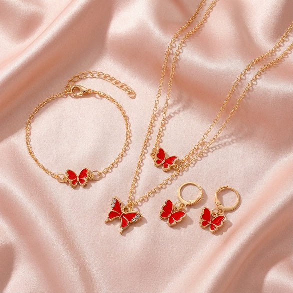 Wholesale Alloy Electroplated Animal And Zodiac Shaped Butterfly Pendant Necklace Bracelet Set And Niche High End Oil Drip Earrings For Women