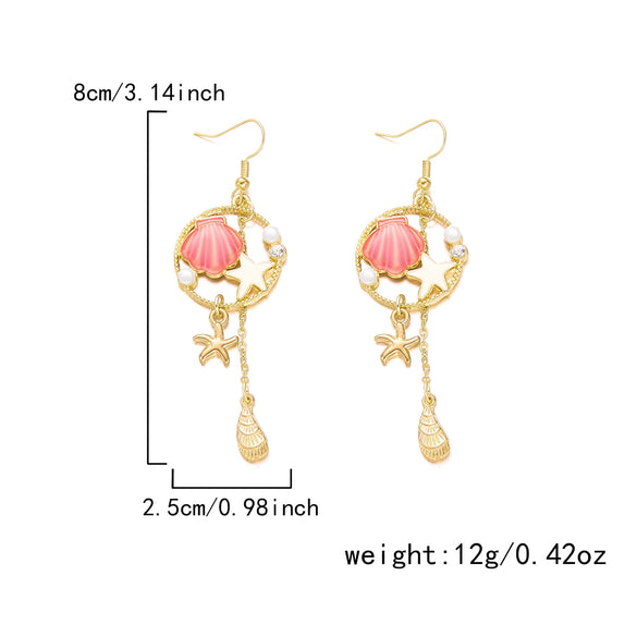Wholesale Alloy Electroplated Animal Shaped Starfish And Conch Pendant Earrings For Women