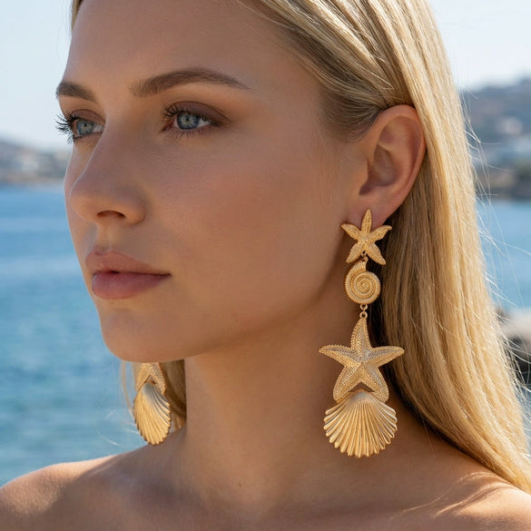 Wholesale Alloy Electroplated Animal Zodiac Starfish Shell Pendant Earrings For Women
