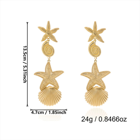 Wholesale Alloy Electroplated Animal Zodiac Starfish Shell Pendant Earrings For Women