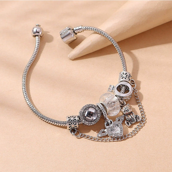 Wholesale Alloy Electroplated Bracelet With Angel Wings Bear Crown Rhombus Geometric Animal Zodiac Pendants