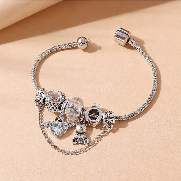 Wholesale Alloy Electroplated Bracelet With Angel Wings Bear Crown Rhombus Geometric Animal Zodiac Pendants