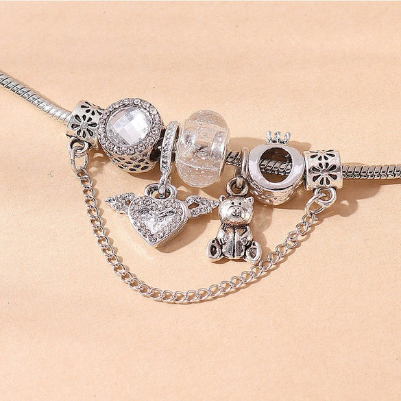 Wholesale Alloy Electroplated Bracelet With Angel Wings Bear Crown Rhombus Geometric Animal Zodiac Pendants