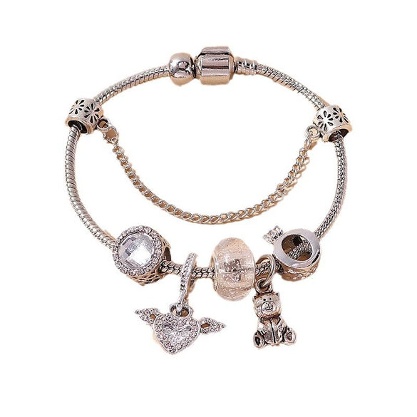 Wholesale Alloy Electroplated Bracelet With Angel Wings Bear Crown Rhombus Geometric Animal Zodiac Pendants