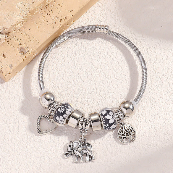 Wholesale Alloy Electroplated Elephant Peach Heart Tree Of Life Pendant Bracelet For Women