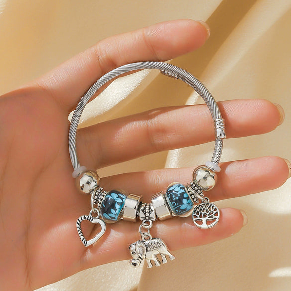 Wholesale Alloy Electroplated Elephant Peach Heart Tree Of Life Pendant Bracelet For Women