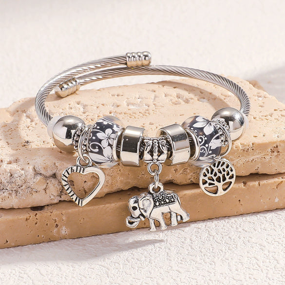 Wholesale Alloy Electroplated Elephant Peach Heart Tree Of Life Pendant Bracelet For Women
