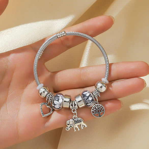 Wholesale Alloy Electroplated Elephant Peach Heart Tree Of Life Pendant Bracelet For Women