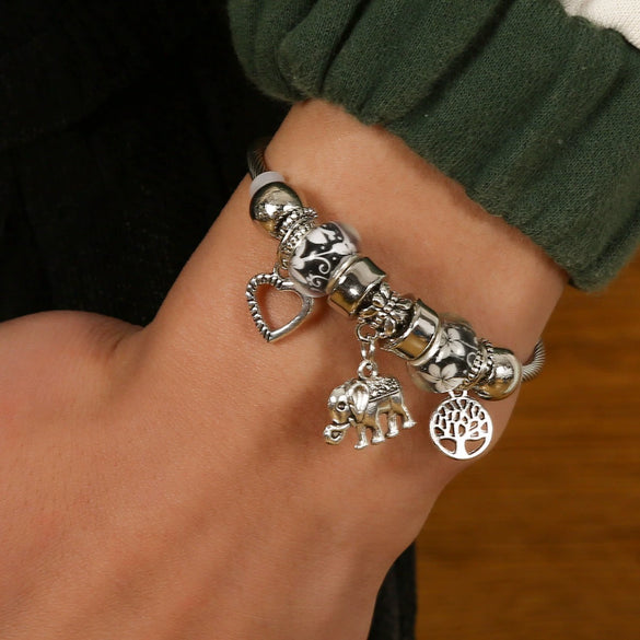 Wholesale Alloy Electroplated Elephant Peach Heart Tree Of Life Pendant Bracelet For Women