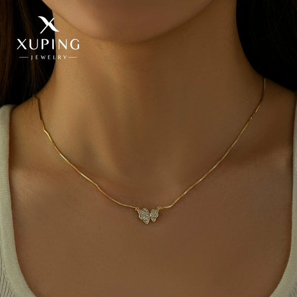Wholesale Alloy Electroplated Geometric Butterfly Sweet Style Necklace With Box Chain