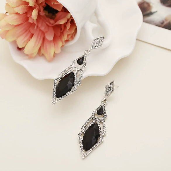 Wholesale Alloy Electroplated Geometric Crystal Diamond Earrings