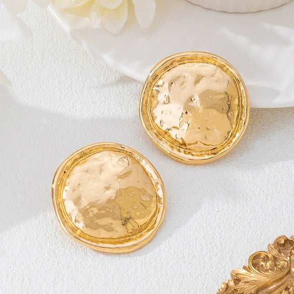 Wholesale Alloy Electroplated Geometric Irregular Pleated Disc Retro Style Earrings For Women