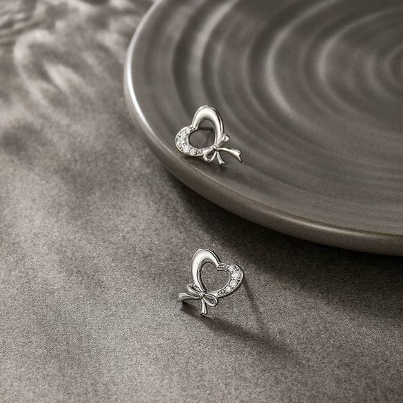 Wholesale Alloy Electroplated Heart Bow Micropaved Zircon Women's Earrings
