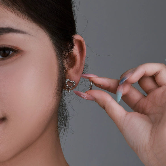 Wholesale Alloy Electroplated Heart Bow Micropaved Zircon Women's Earrings